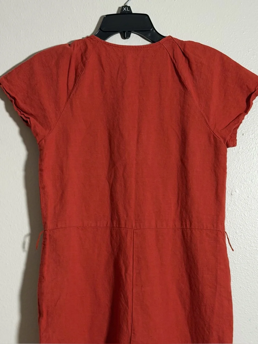 Madewell Women Linen-Cotton Button Front Pleat Sleeve Jumpsuit Orange/Red size 0
